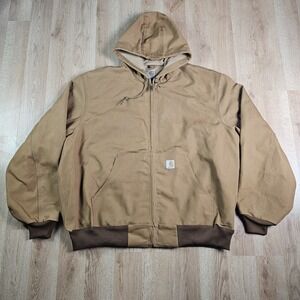 Carhartt‎ Jacket Mens 2XL J131 Brown Full-Zip Hooded Workwear USA Made Union